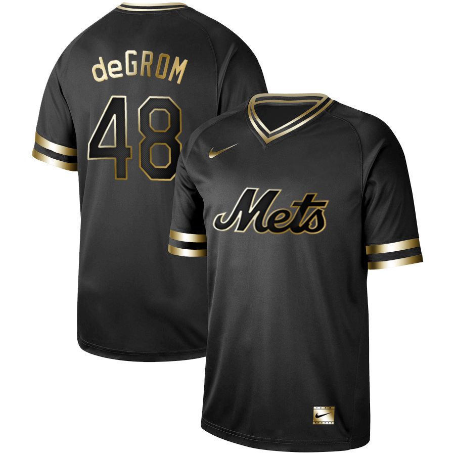 Men New York Mets 48 Degrom Nike Black Gold MLB Jerseys